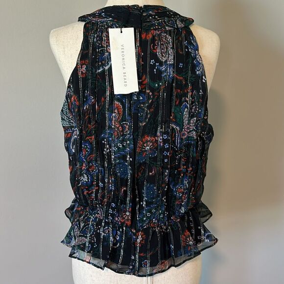 NWT Veronica Beard sz 6 Kailani metallic floral top silk paisley - Picture 6 of 9
